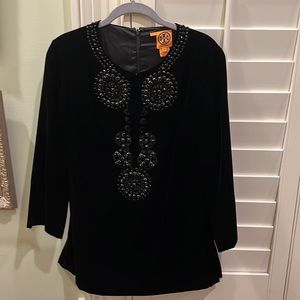 Tory Burch Black Velvet Tunic 8 Embellished Top